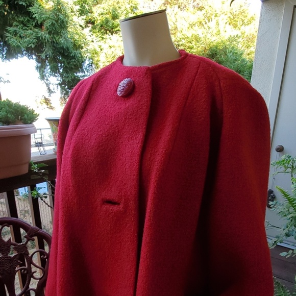 AMAZING Red Vintage Coat 1950s with fur collar Steven Hockanum, - Picture 5 of 8